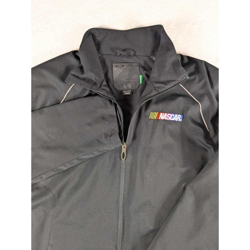 Oakley NASCAR Jacket Mens Large Black Full Zip Lightweight Racing Coat